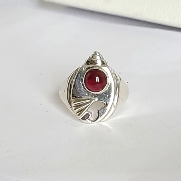 Vintage Boho Unique Weird Chunky Red Purple Cabochon Stone Sterling Silver Ring - Picture 5 of 15